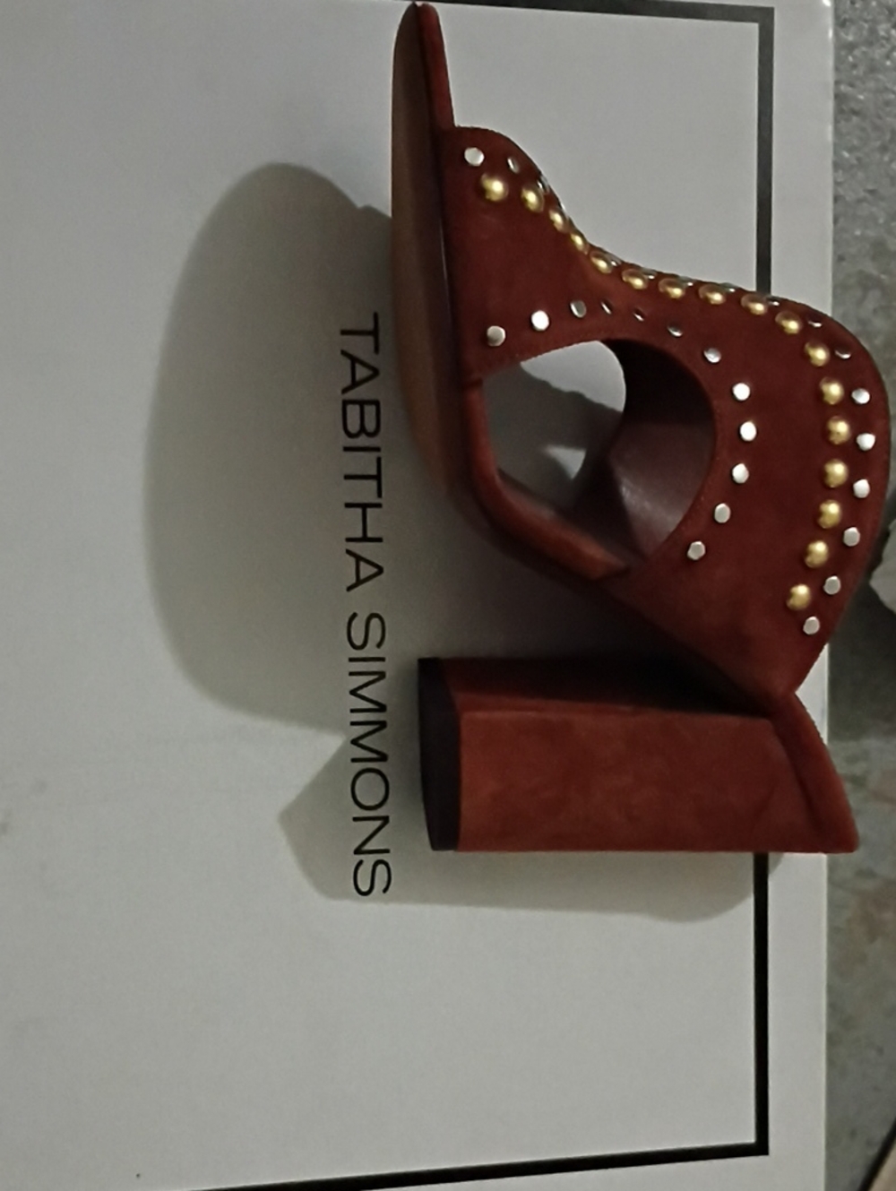 Tabitha Simmons Burnt Orange Suede Studded Block Heel Mule